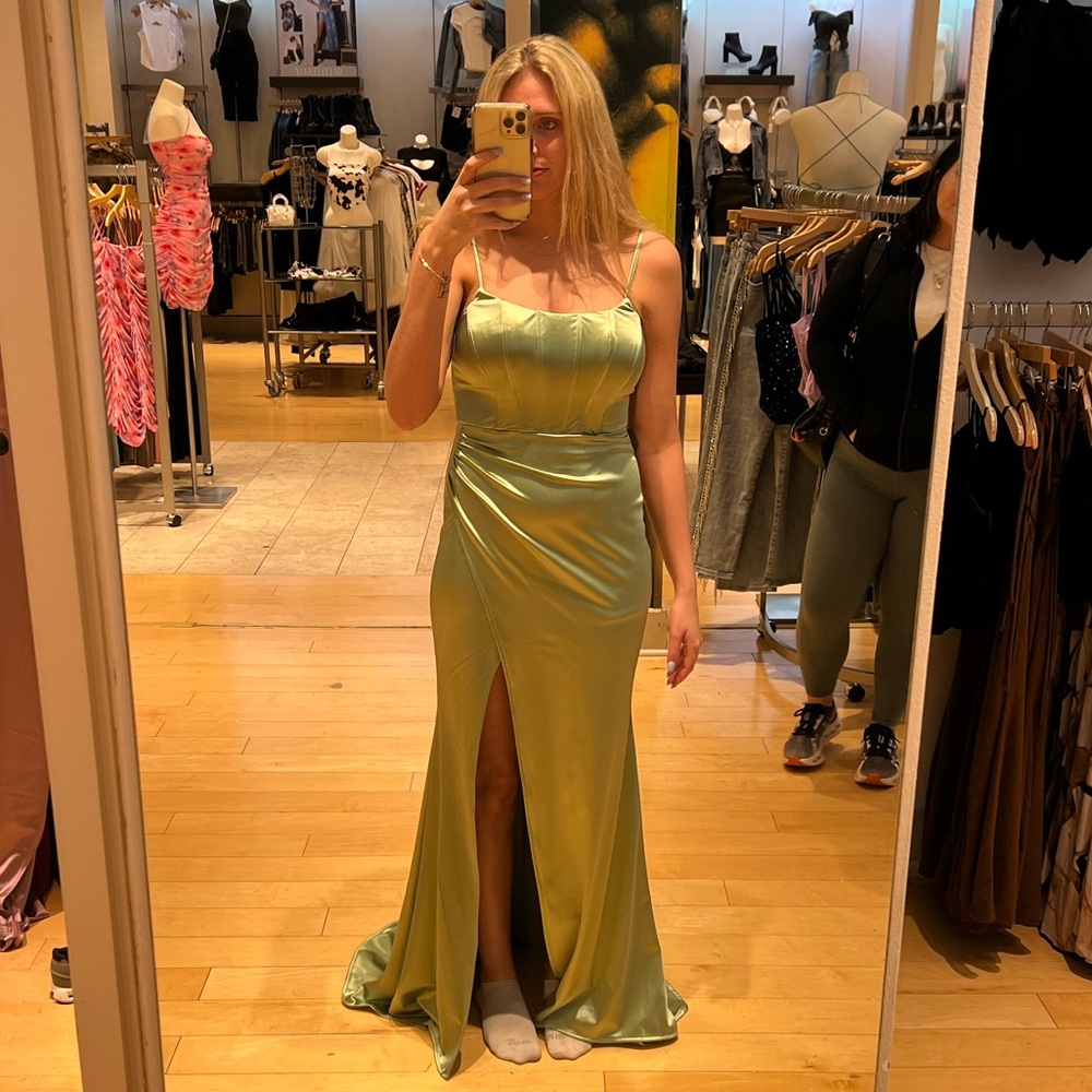 Olive green satin dress